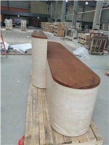 white travertine commercial reception counter stone bank top