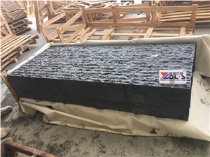 Flamed Top Rock Face Black Granite Stair Treads