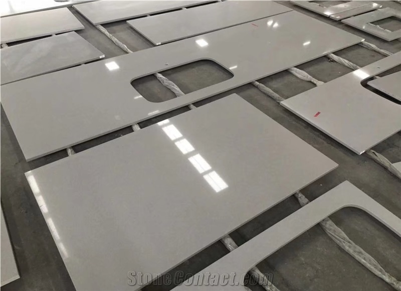 Artificial Engineered Pure Grey marble Quartz Countertop