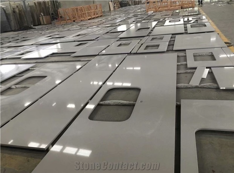 Artificial Engineered Pure Grey marble Quartz Countertop