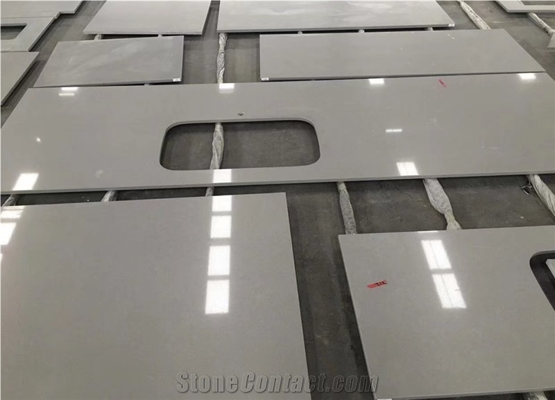Artificial Engineered Pure Grey marble Quartz Countertop
