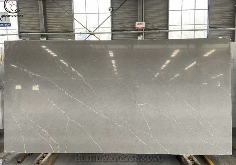 Artificial Engineered Pure Grey marble Quartz Slab Tile