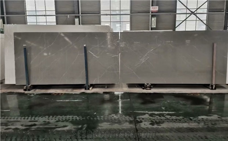 Artificial Engineered Pure Grey marble Quartz Slab Tile