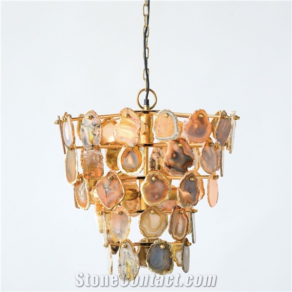 Agate Semiprecious Stone Multicolor Design Ceiling Lamp