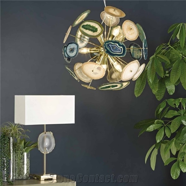 Agate Semiprecious Stone Multicolor Design Ceiling Lamp