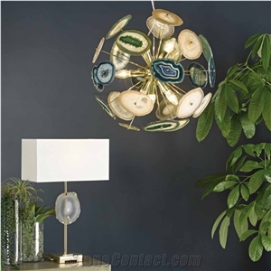 Agate Semiprecious Stone Multicolor Design Ceiling Lamp