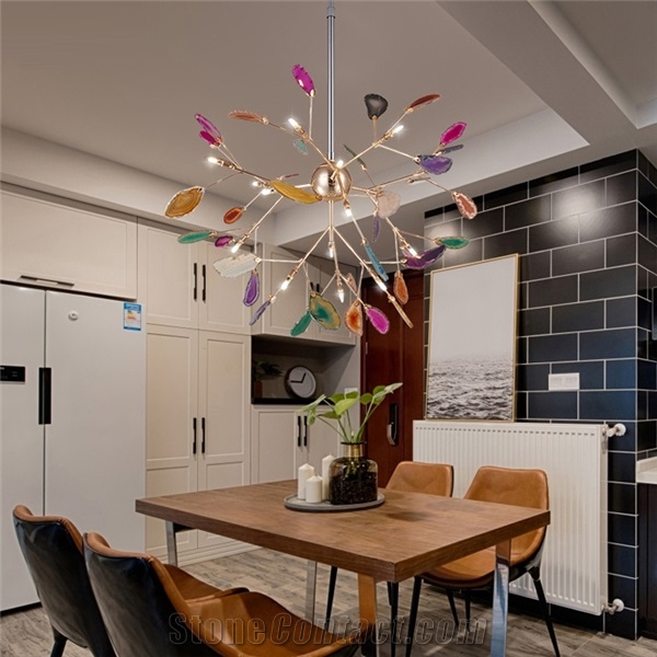 Agate Semiprecious Stone Multicolor Design Ceiling Lamp