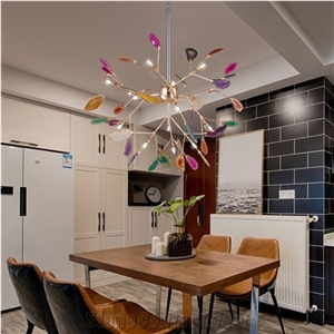 Agate Semiprecious Stone Multicolor Design Ceiling Lamp
