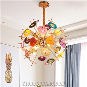 Agate Semiprecious Stone Multicolor Design Ceiling Lamp