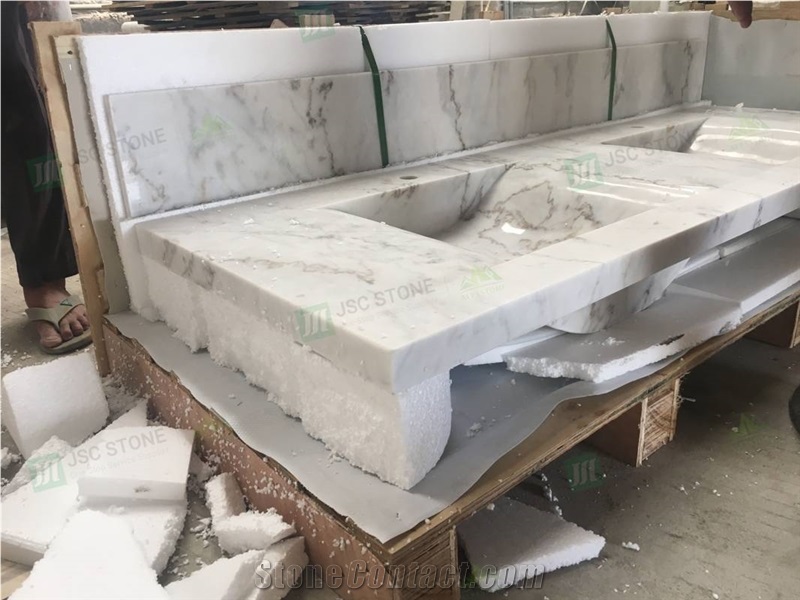 Guangxi White Marble Bathroom Vanity Top with Double Sinks