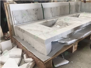 Guangxi White Marble Bathroom Vanity Top with Double Sinks