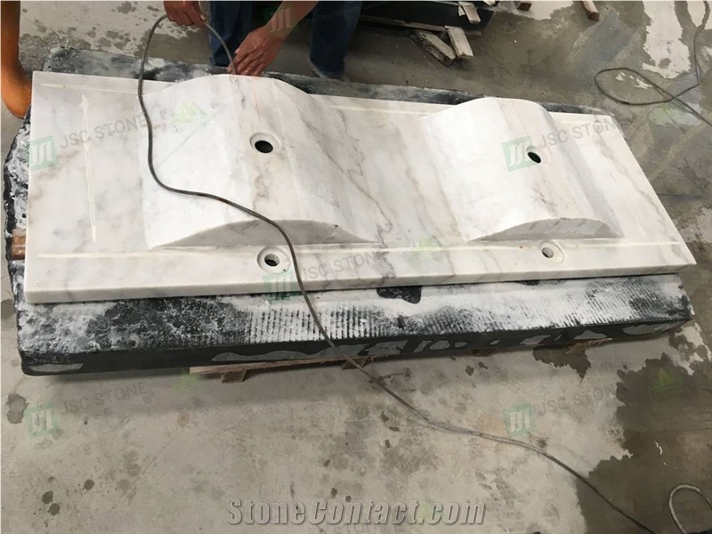 Guangxi White Marble Bathroom Vanity Top with Double Sinks