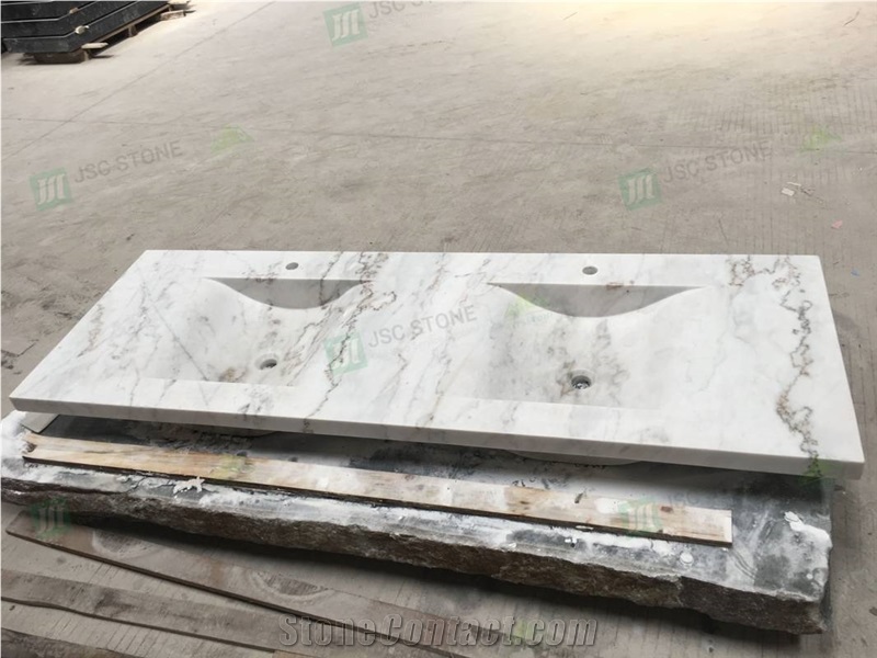 Guangxi White Marble Bathroom Vanity Top with Double Sinks