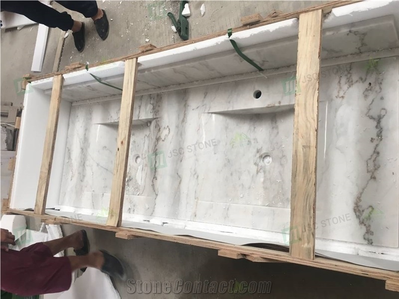 Guangxi White Marble Bathroom Vanity Top with Double Sinks