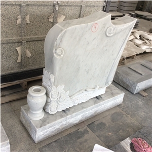 Carrara White Marble Scroll Design Carved Rose Monument
