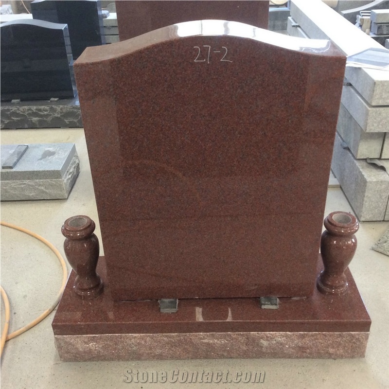 Indian Red Granite Serp Top Single Upright Headstones