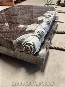 Cats Eye Red Granite Carved Flower Headstone Factory Price