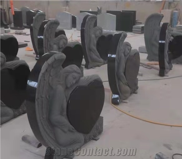 China Black Granite Headstone with Angel Heart