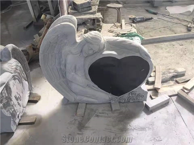 China Black Granite Headstone with Angel Heart