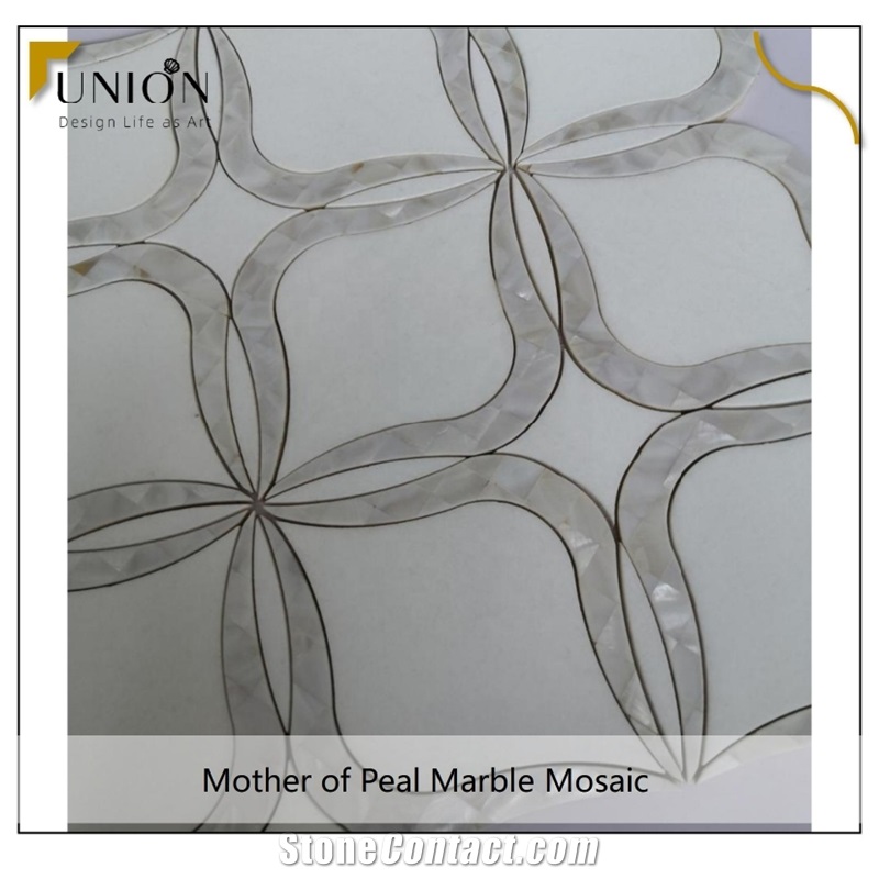 China Statuary White And Pearl Shell Mixed Marble Tiles