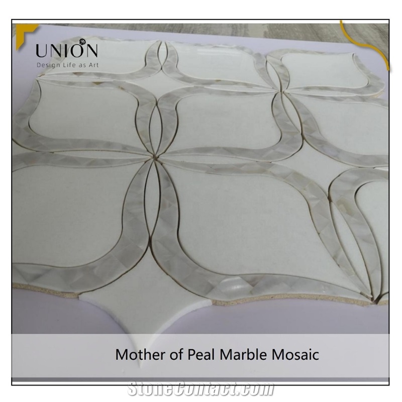 China Statuary White And Pearl Shell Mixed Marble Tiles