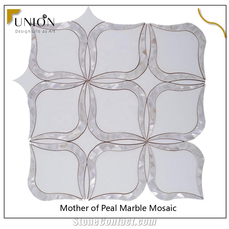 China Statuary White And Pearl Shell Mixed Marble Tiles