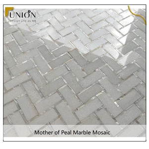 Herringbone Shape Marble Mixed Mother of Pearl Design Tiles