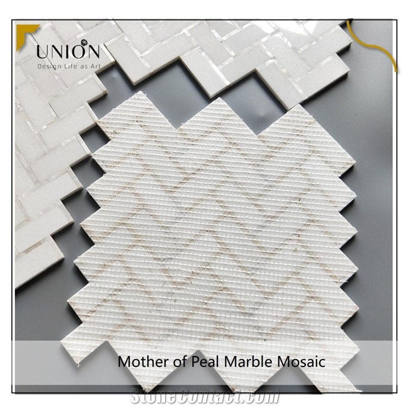 Herringbone Shape Marble Mixed Mother of Pearl Design Tiles