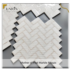 Herringbone Shape Marble Mixed Mother of Pearl Design Tiles