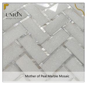 Herringbone Shape Marble Mixed Mother of Pearl Design Tiles