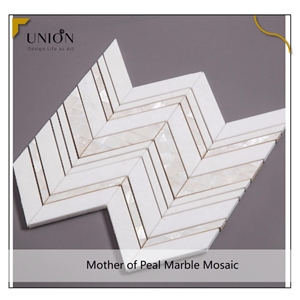 Mother Of Pearl Shell Mix White Marble Stone Herringbone Til