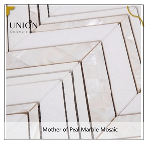 Mother Of Pearl Shell Mix White Marble Stone Herringbone Til