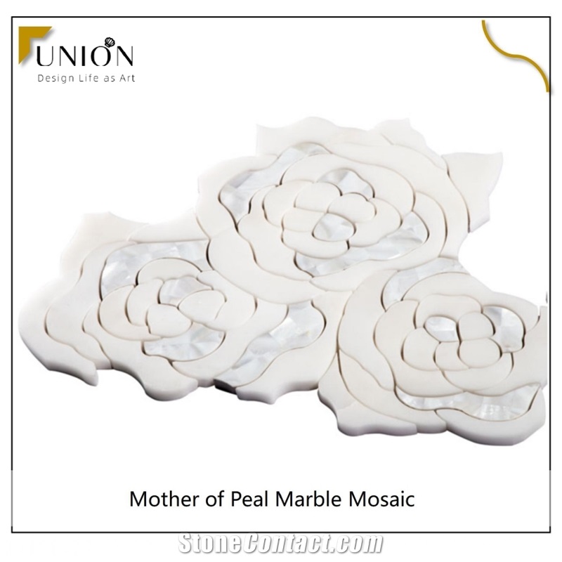 Rose Pattern Design Mother of Pearl Mix White Marble Tiles