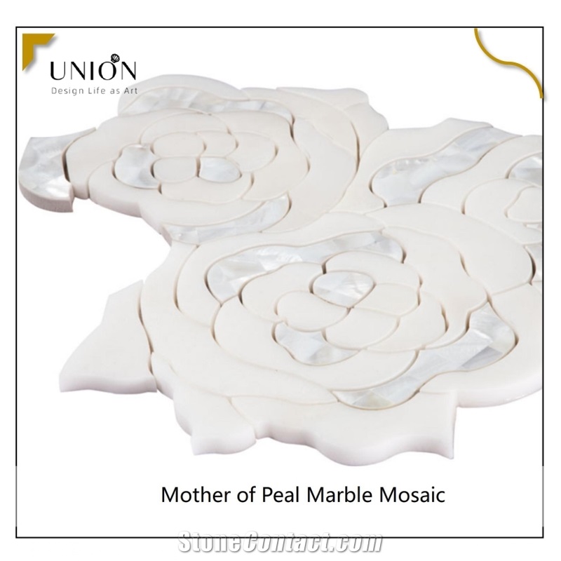 Rose Pattern Design Mother of Pearl Mix White Marble Tiles