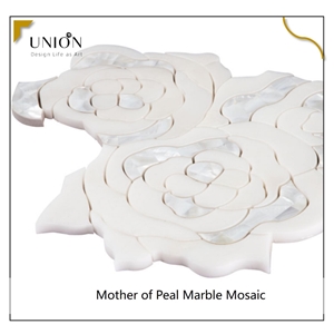 Rose Pattern Design Mother of Pearl Mix White Marble Tiles
