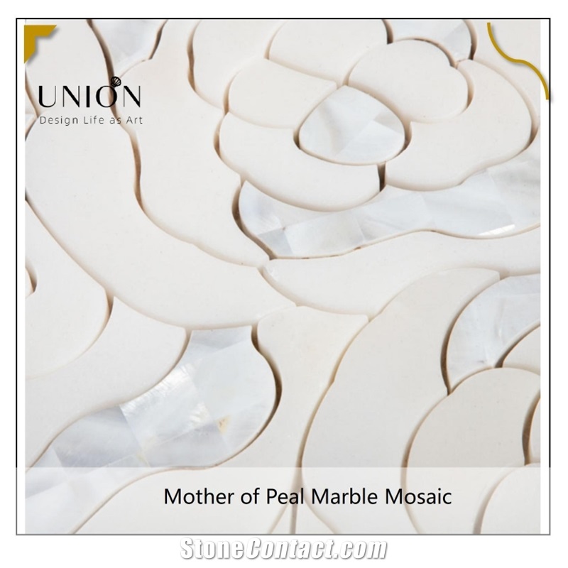 Rose Pattern Design Mother of Pearl Mix White Marble Tiles