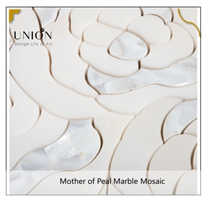Rose Pattern Design Mother of Pearl Mix White Marble Tiles
