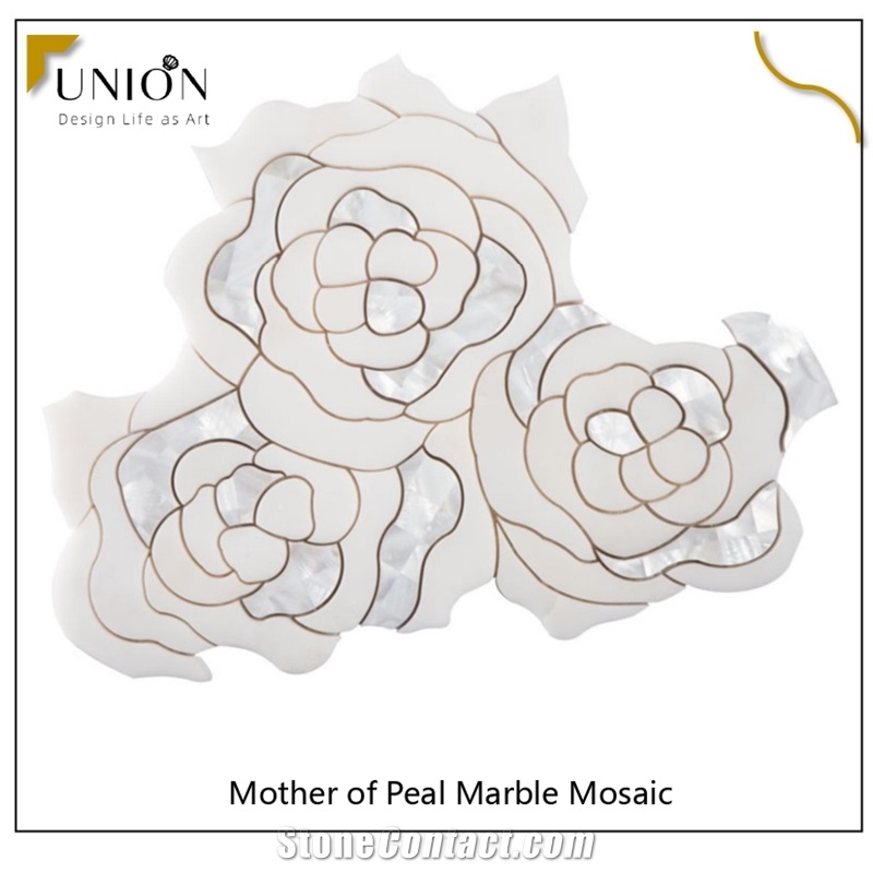 Rose Pattern Design Mother of Pearl Mix White Marble Tiles