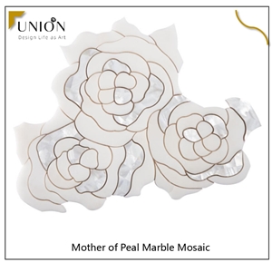 Rose Pattern Design Mother of Pearl Mix White Marble Tiles