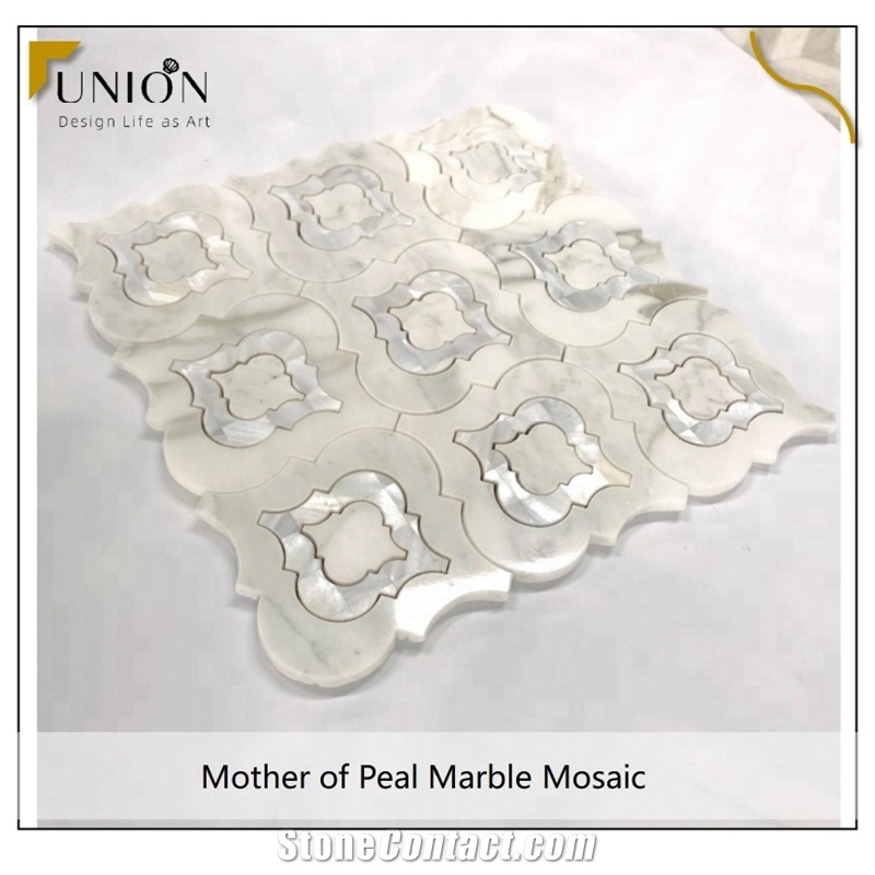 Waterjet Marble Mix Mother of Pearl Mosaic Tiles Pattern 