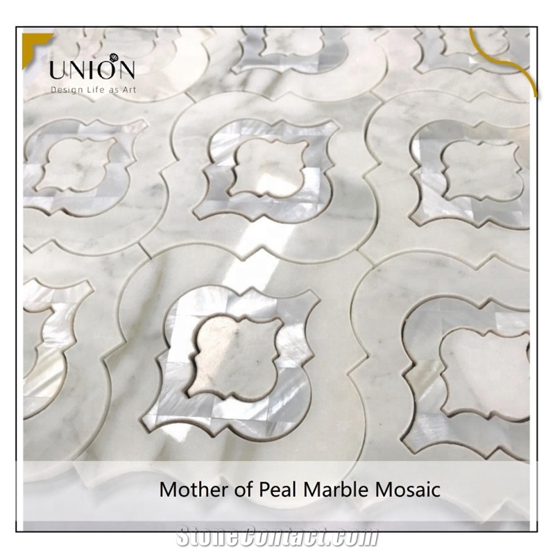 Waterjet Marble Mix Mother of Pearl Mosaic Tiles Pattern 