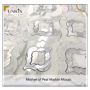 Waterjet Marble Mix Mother of Pearl Mosaic Tiles Pattern 