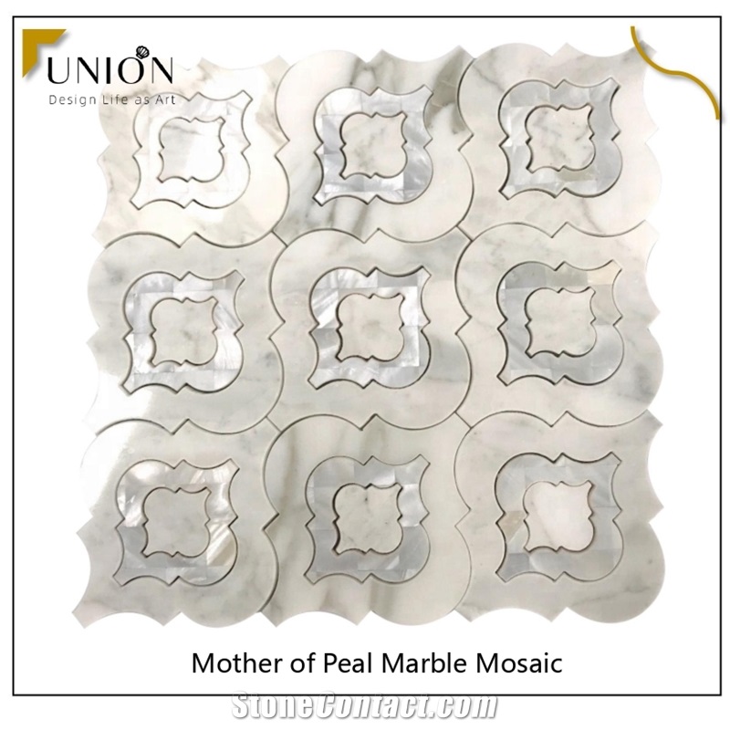 Waterjet Marble Mix Mother of Pearl Mosaic Tiles Pattern 