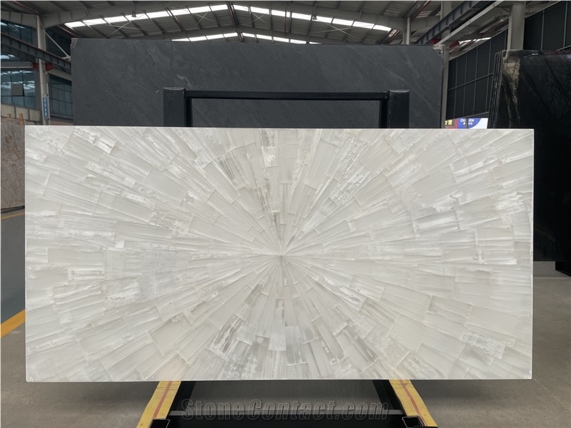 Exotic stone white sea shell quartz slabs tiles 
