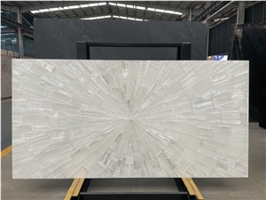 Exotic stone white sea shell quartz slabs tiles 