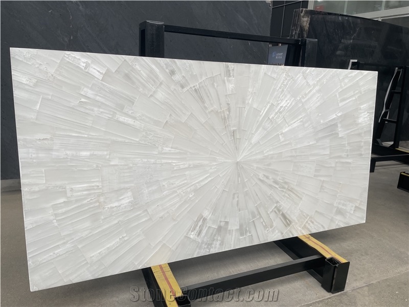 Exotic stone white sea shell quartz slabs tiles 