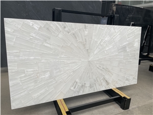 Exotic stone white sea shell quartz slabs tiles 