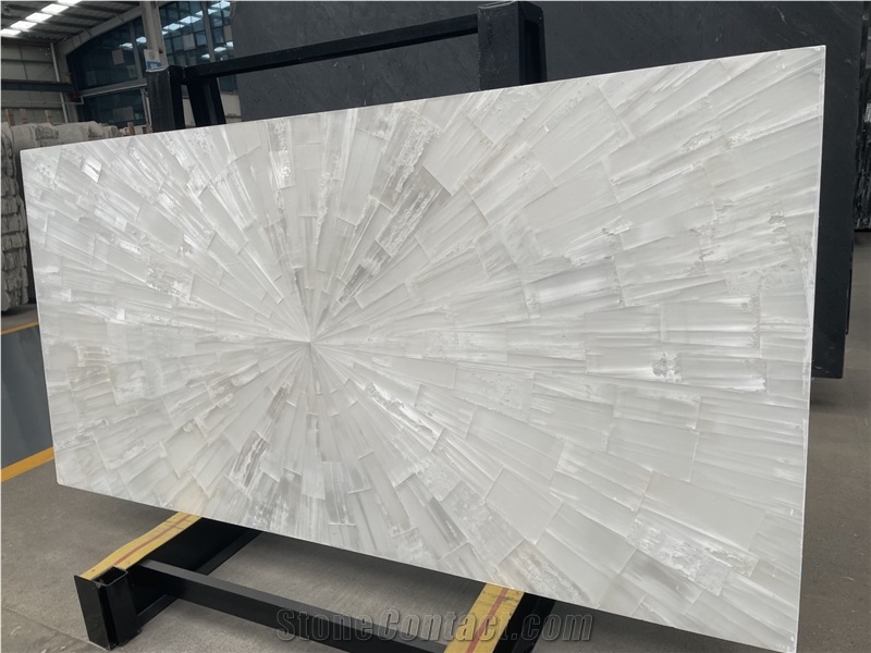 Exotic stone white sea shell quartz slabs tiles 