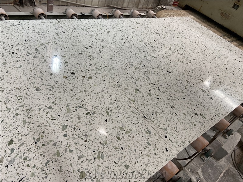 Green Terrazzo stone slab tile wall 