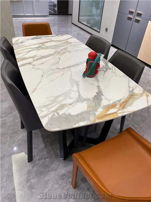 white grey Calacatta gold porcelain table